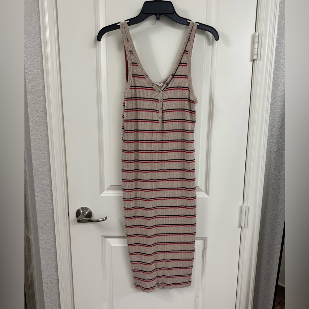 Lush Beige and Red Striped Midi Dress